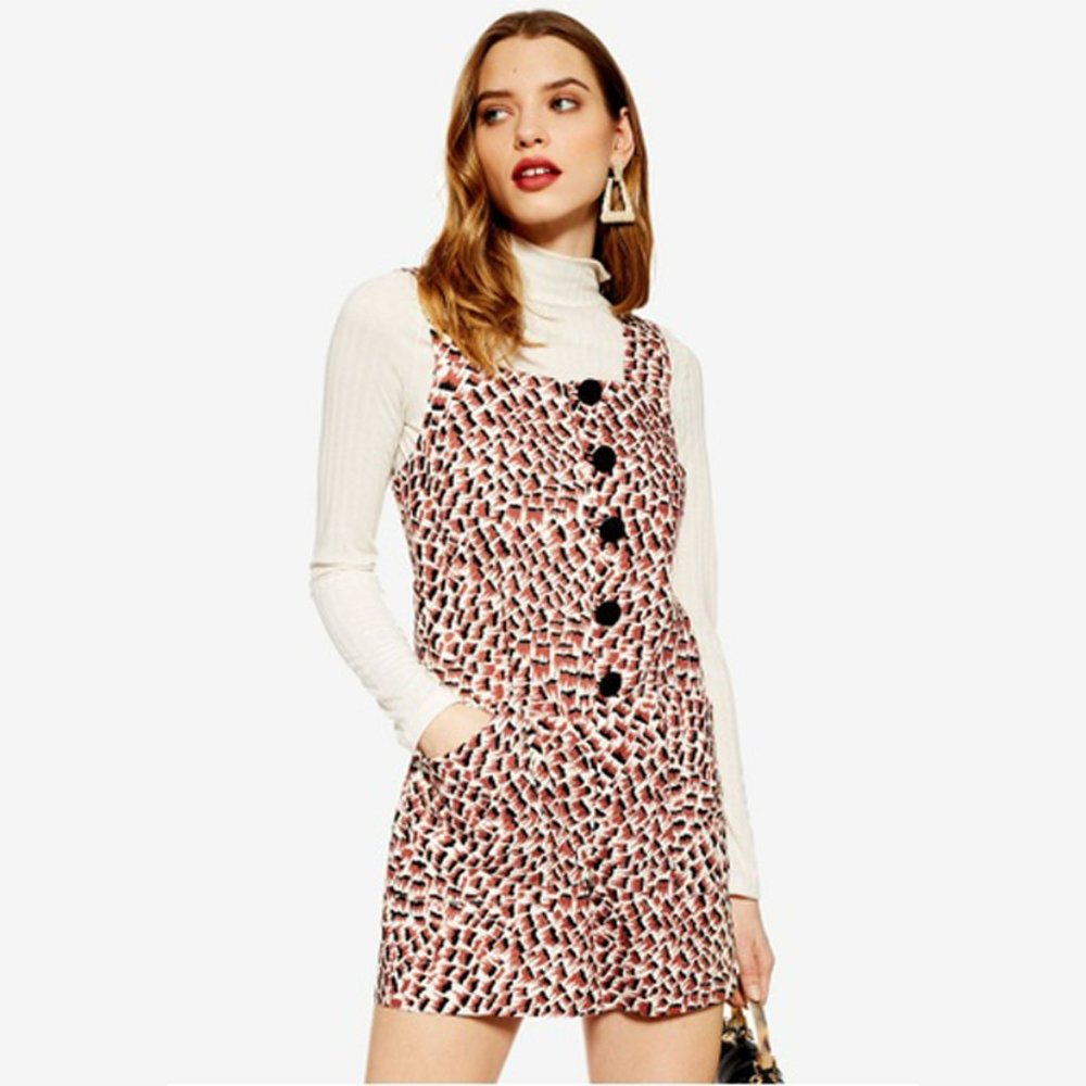 Topshop | Animal Print Button Romper Playsuit Pockets 4 Small